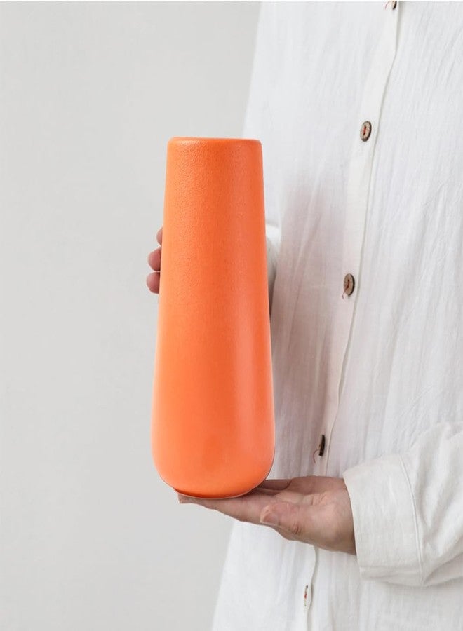 Valemoon Orange Ceramic Vase, 7.7" H, Minimalist Modern Home Decoration, Matte Design for Fireplace Bedroom Kitchen Living Room Centerpieces Office Desk, Fit for Holding Dried Flowers, Fresh Flowers - Image 3